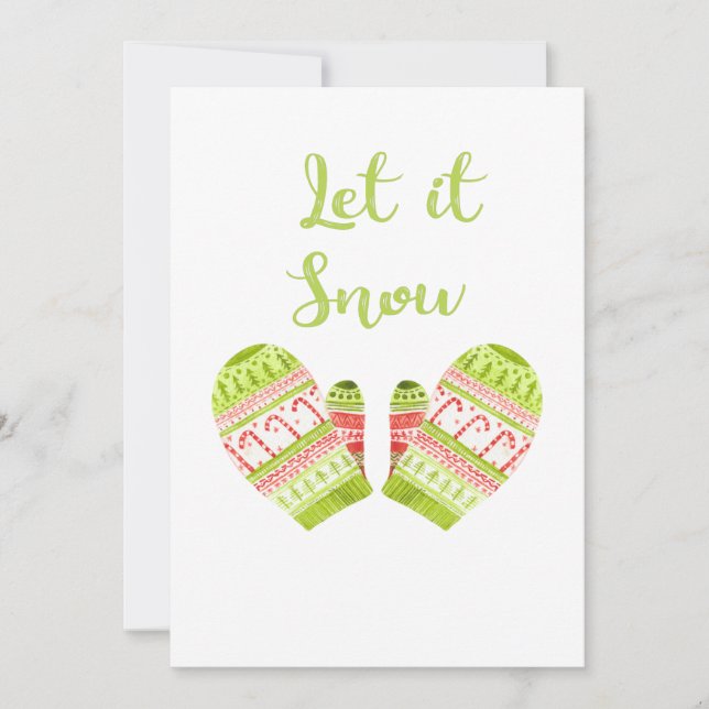 Knitted Christmassy Mittens Holiday Card (Front)