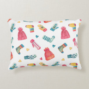 Knitted Clothes Watercolor: Colourful Winter Seaml Accent Pillow