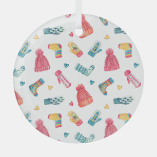 Knitted Clothes Watercolor: Colourful Winter Seaml Glass Ornament