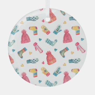 Knitted Clothes Watercolor: Colourful Winter Seaml Glass Ornament