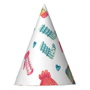 Knitted Clothes Watercolor: Colourful Winter Seaml Party Hat