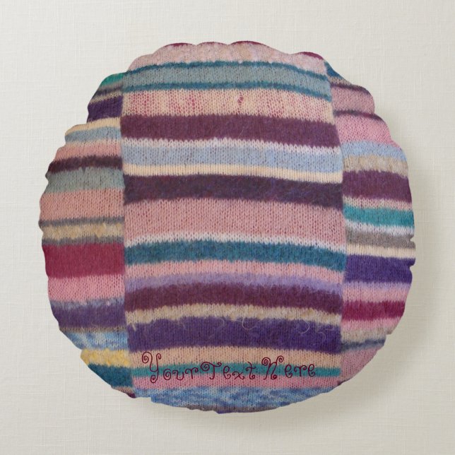 knitted colourful striped shabby chic fun design round pillow (Front)