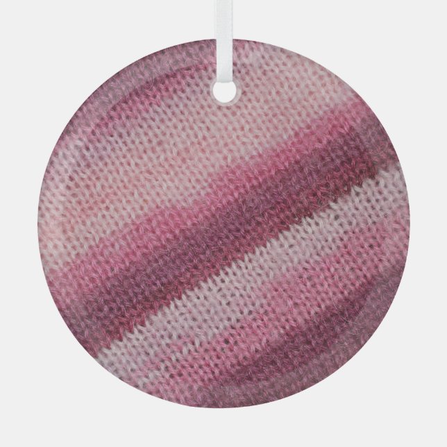 Knitted fabric texture, purple-pink abstract. glass ornament (Front)