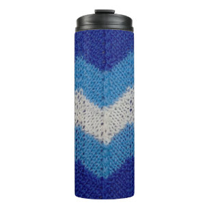 knitted fabric with striped figures blue and white thermal tumbler