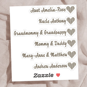 Knitted Heart Symbol Custom Guest List 6 Names