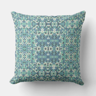 knitted knitwear geometric ornament blue, turquois outdoor pillow