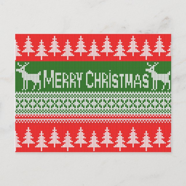 Knitted "Merry Christmas" pattern Holiday Postcard (Front)