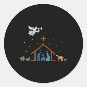 Knitted Nativity Christmas Sweater Christian Jesus Classic Round Sticker