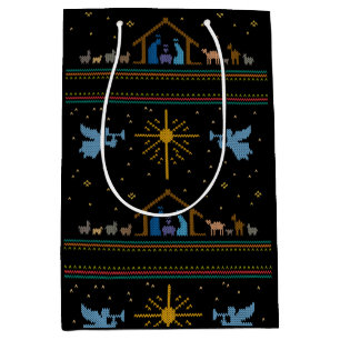 Knitted Nativity Ugly Christmas Sweater Christian Medium Gift Bag