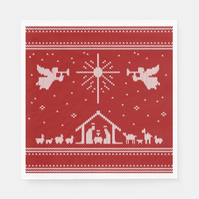 Knitted Nativity Ugly Christmas Sweater Christian Napkin (Front)