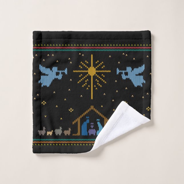 Knitted Nativity Ugly Christmas Sweater Christian Wash Cloth (Wash Cloth)
