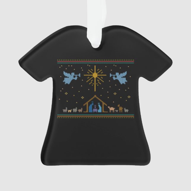 Knitted Nativity Ugly Christmas Sweater Religious Ornament (Front)