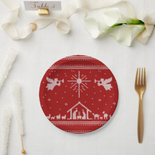 Knitted Nativity Ugly Christmas Sweater Religious Paper Plate
