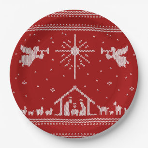 Knitted Nativity Ugly Christmas Sweater Religious Paper Plate