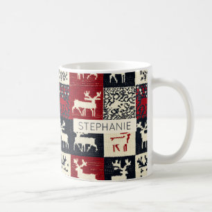 Knitted Patchwork Christmas Pattern Rustic Coffee Mug