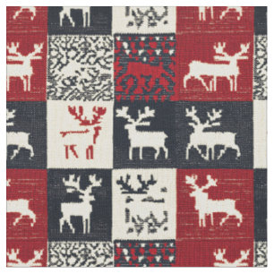 Knitted Patchwork Christmas Pattern Rustic Fabric