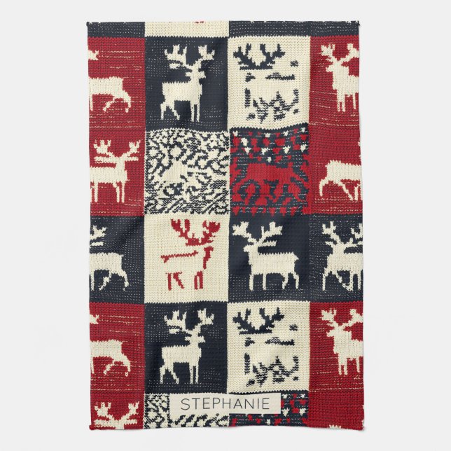 Knitted Patchwork Christmas Pattern | Rustic Kitchen Towel (Vertical)