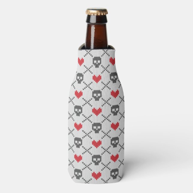 Knitted pattern with skulls bottle cooler (Bottle Front)