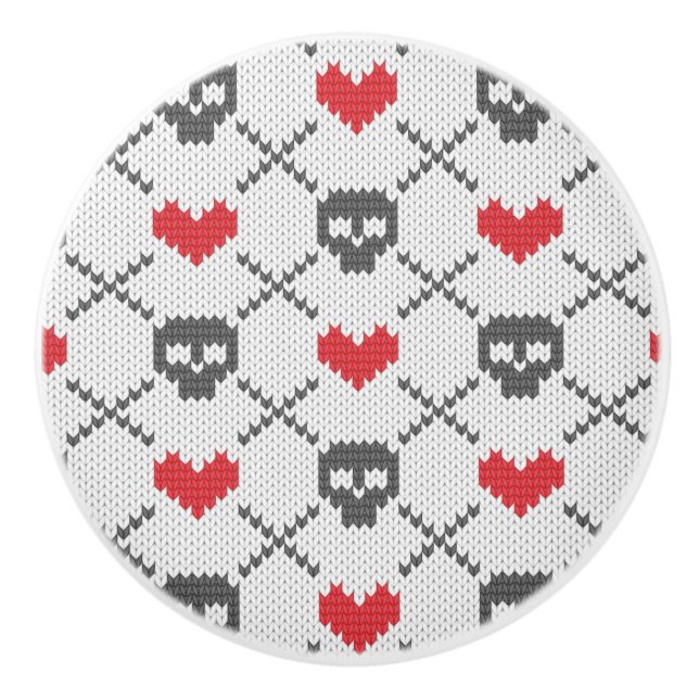 Knitted pattern with skulls ceramic knob (Front)
