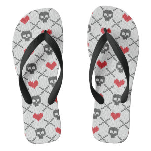 Knitted pattern with skulls flip flops