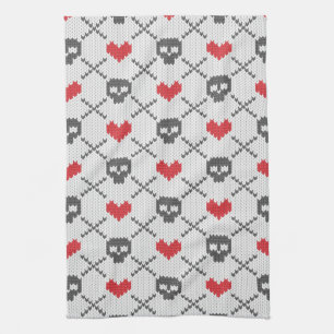 Knitted pattern with skulls kitchen towel