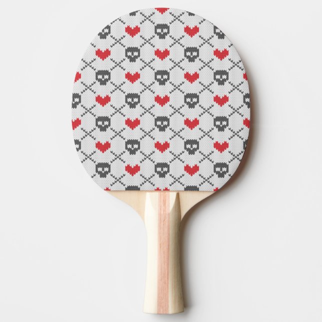 Knitted pattern with skulls ping pong paddle (Front)
