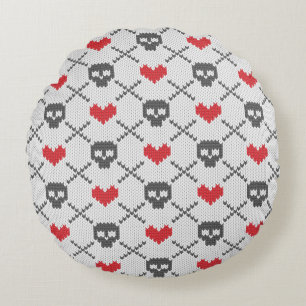 Knitted pattern with skulls round pillow