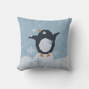Knitted Penguin Snowflakes Winter Holidays  Throw Pillow