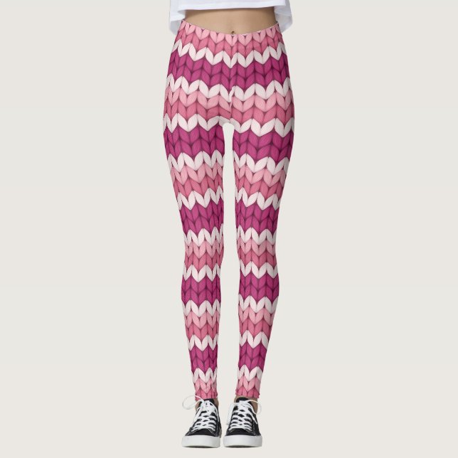 Knitted Pink Zig Zag Leggings (Front)