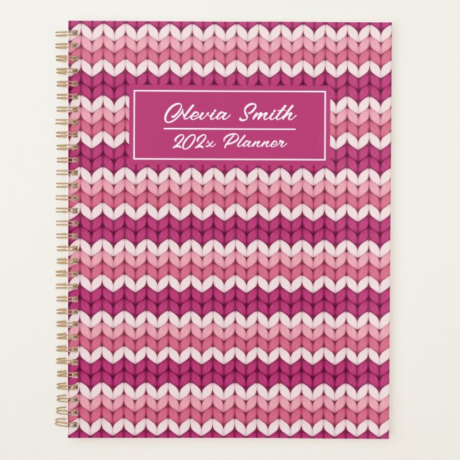 Knitted Pink Zig Zag Planner (Front)