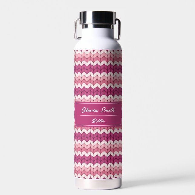 Knitted Pink Zig Zag Water Bottle (Front)