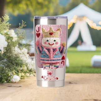 Knitted Queen of Hearts Valentine Self-Love Doll Insulated Tumbler