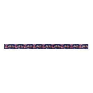 Knitted Santa Reindeer Pattern Navy Blue Christmas Satin Ribbon