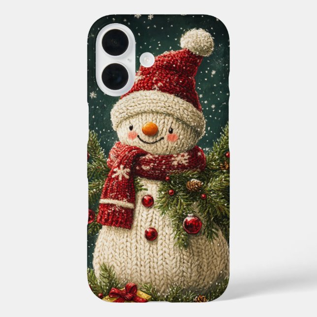 Knitted Snowman  Festive Evergreen Branches Xmas Case-Mate iPhone Case (Back)