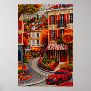 Knitted Style Paris Street Autumn Colours Art Prin Poster