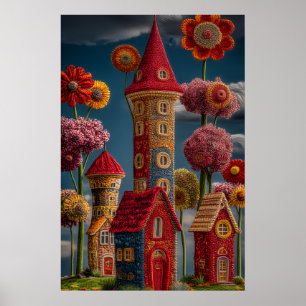 Knitted Style Whimsical Fairy Tale Village  Poster