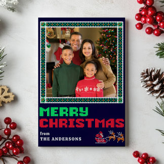 Knitted Sweater Xmas Pattern Merry Christmas Photo Holiday Card