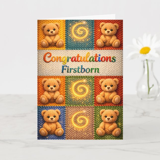 Knitted teddy bear birthday card description (Small Plant)