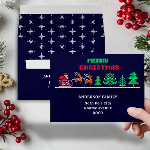 Knitted Ugly Sweater Pattern Navy Blue Christmas Envelope