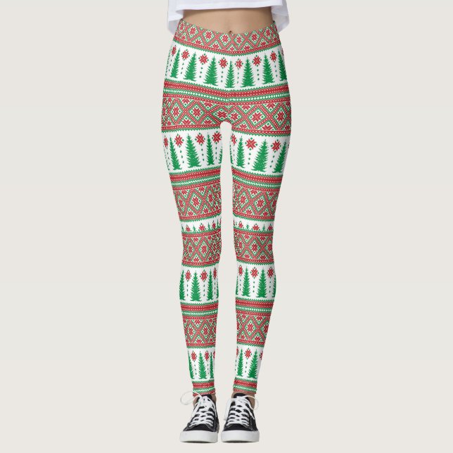 Knitted Ugly Sweater Tree Leggings (Front)