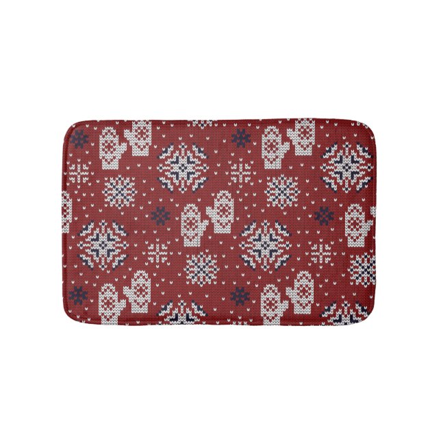 Knitted Winter Christmas Decorative Pattern Bath Mat (Front)