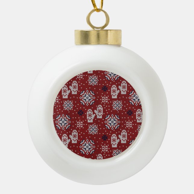 Knitted Winter Christmas Decorative Pattern Ceramic Ball Christmas Ornament (Front)