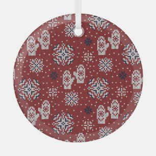 Knitted Winter Christmas Decorative Pattern Glass Ornament