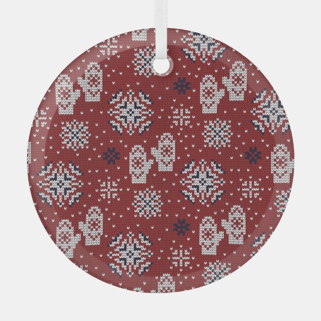 Knitted Winter Christmas Decorative Pattern Glass Ornament (Front)