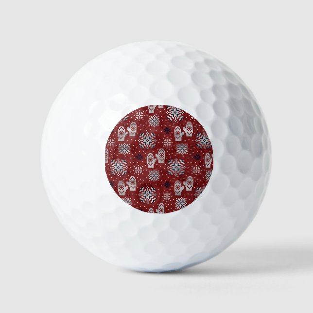 Knitted Winter Christmas Decorative Pattern Golf Balls (Front)