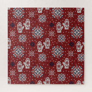 Knitted Winter Christmas Decorative Pattern Jigsaw Puzzle