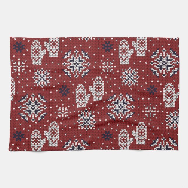 Knitted Winter Christmas Decorative Pattern Kitchen Towel (Horizontal)