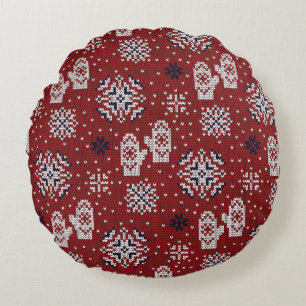 Knitted Winter Christmas Decorative Pattern Round Pillow