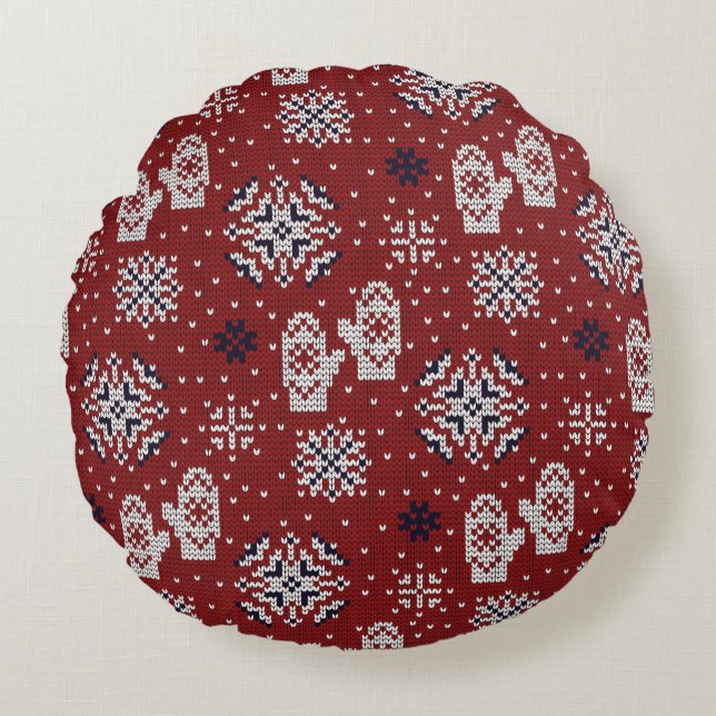 Knitted Winter Christmas Decorative Pattern Round Pillow (Front)