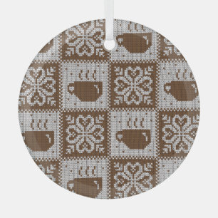 Knitted winter cups: hot beverage pattern. glass ornament